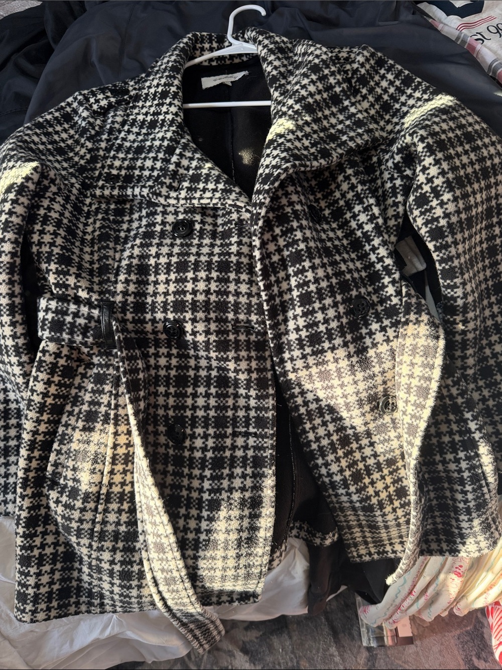 Sebby Black & White Houndstooth Pea Coat